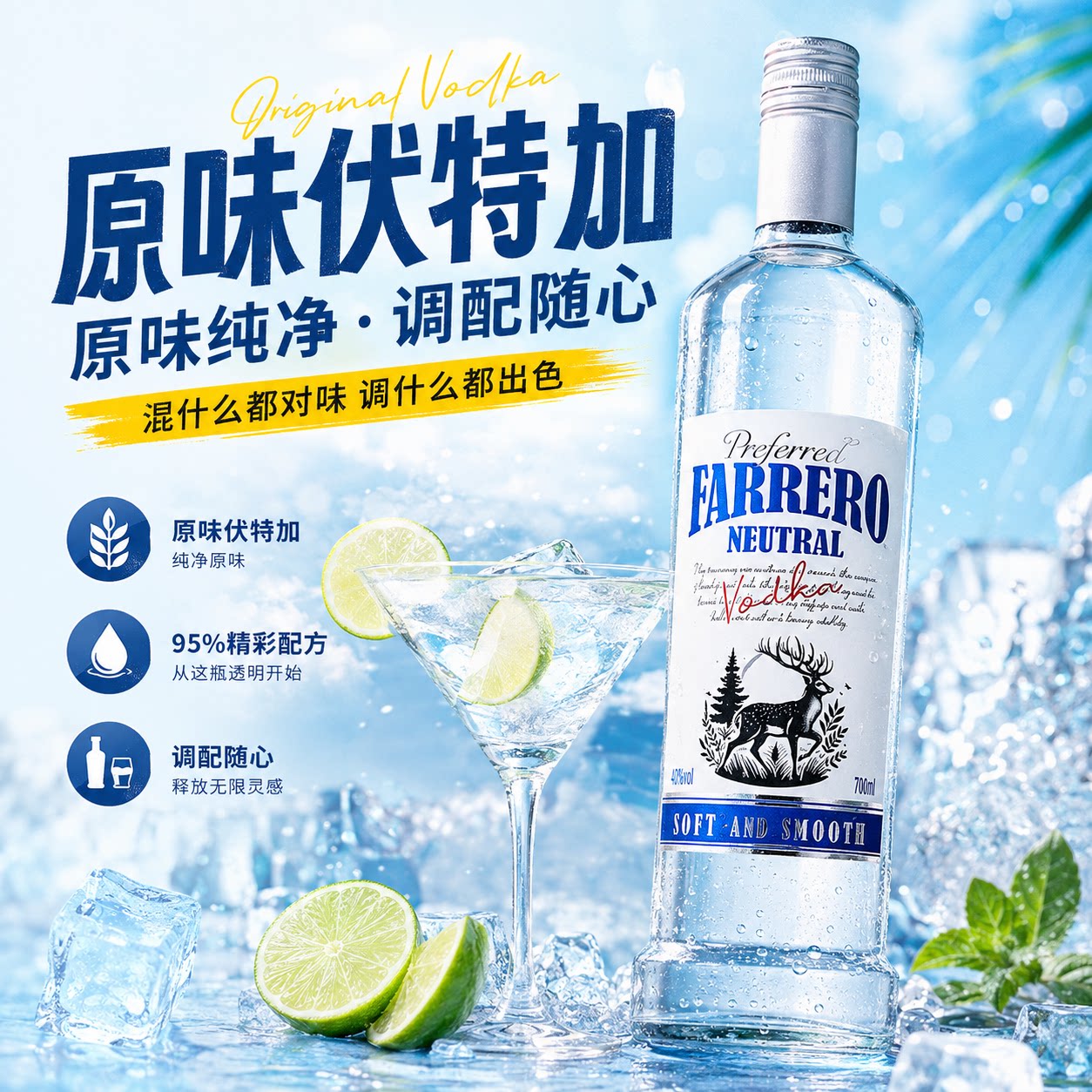 法列罗金酒伏特加700mL鸡尾酒