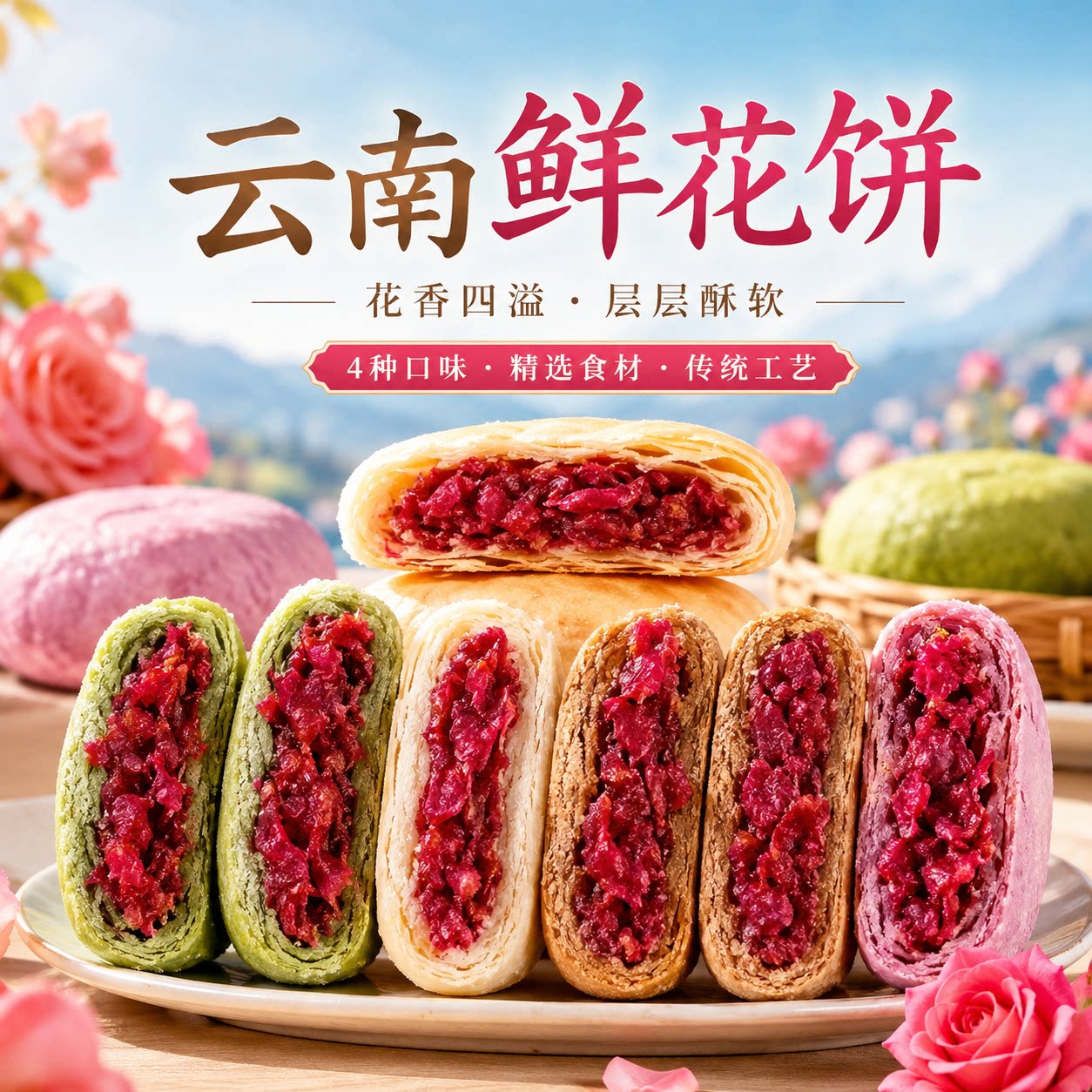 滇二娃云南特产现烤玫瑰鲜花饼