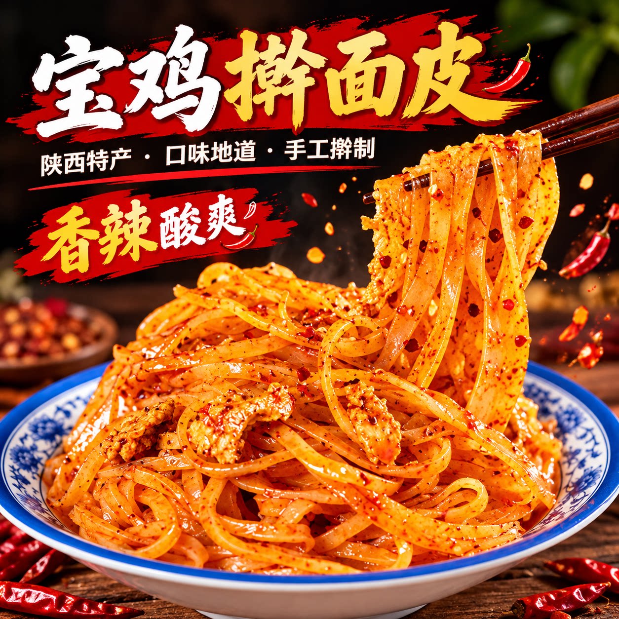 凤回首陕西宝鸡香辣擀面皮速食