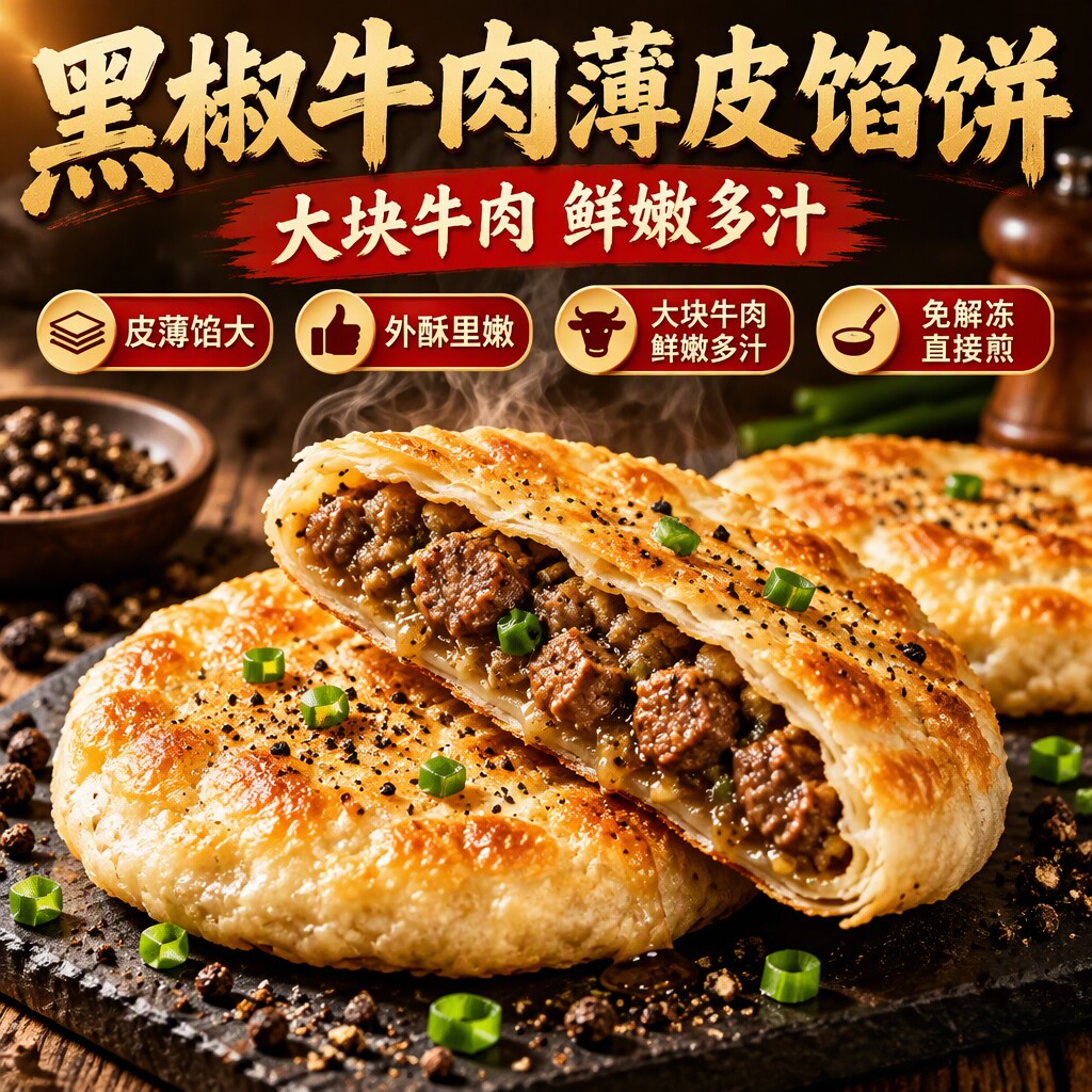 美粮坊黑椒牛肉爆汁薄皮馅饼即食