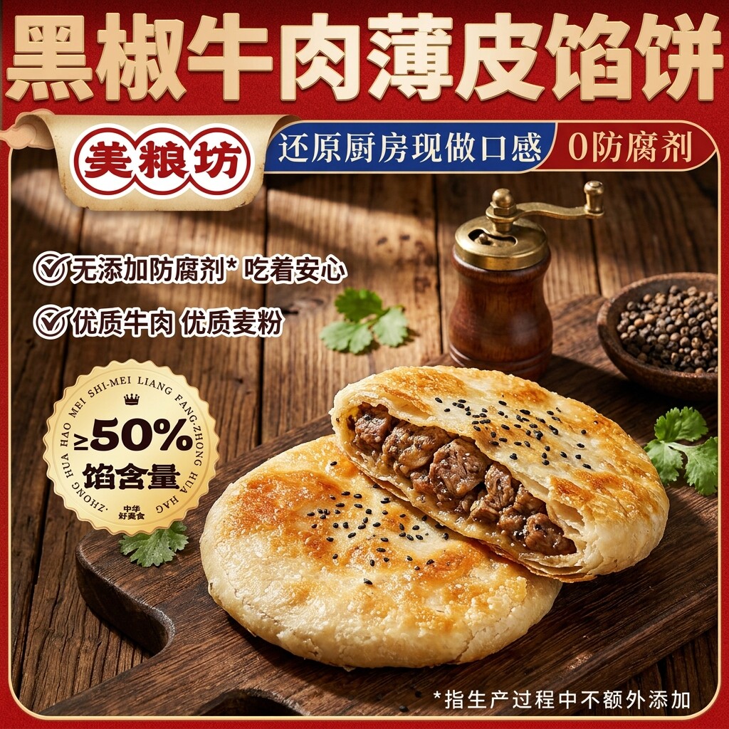 美粮坊黑椒牛肉爆汁薄皮馅饼即食