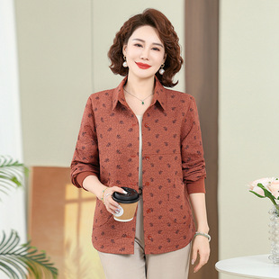 印花休闲衬衫 中老年妈妈大码 新款 200斤中年妈妈春秋装 外套女 女装