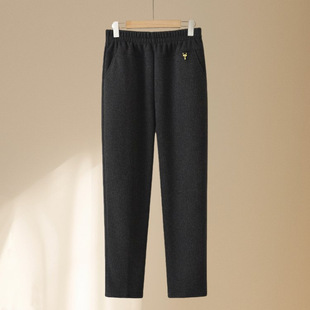高腰宽松直筒裤 中老年妈妈大码 子春秋款 200斤妈妈毛呢裤 中老 女装