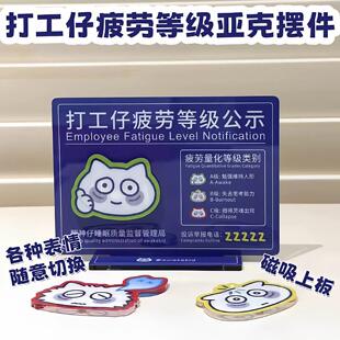 打工仔疲劳等级立牌办公室工位亚克力摆件随意切换表情磁吸装饰品