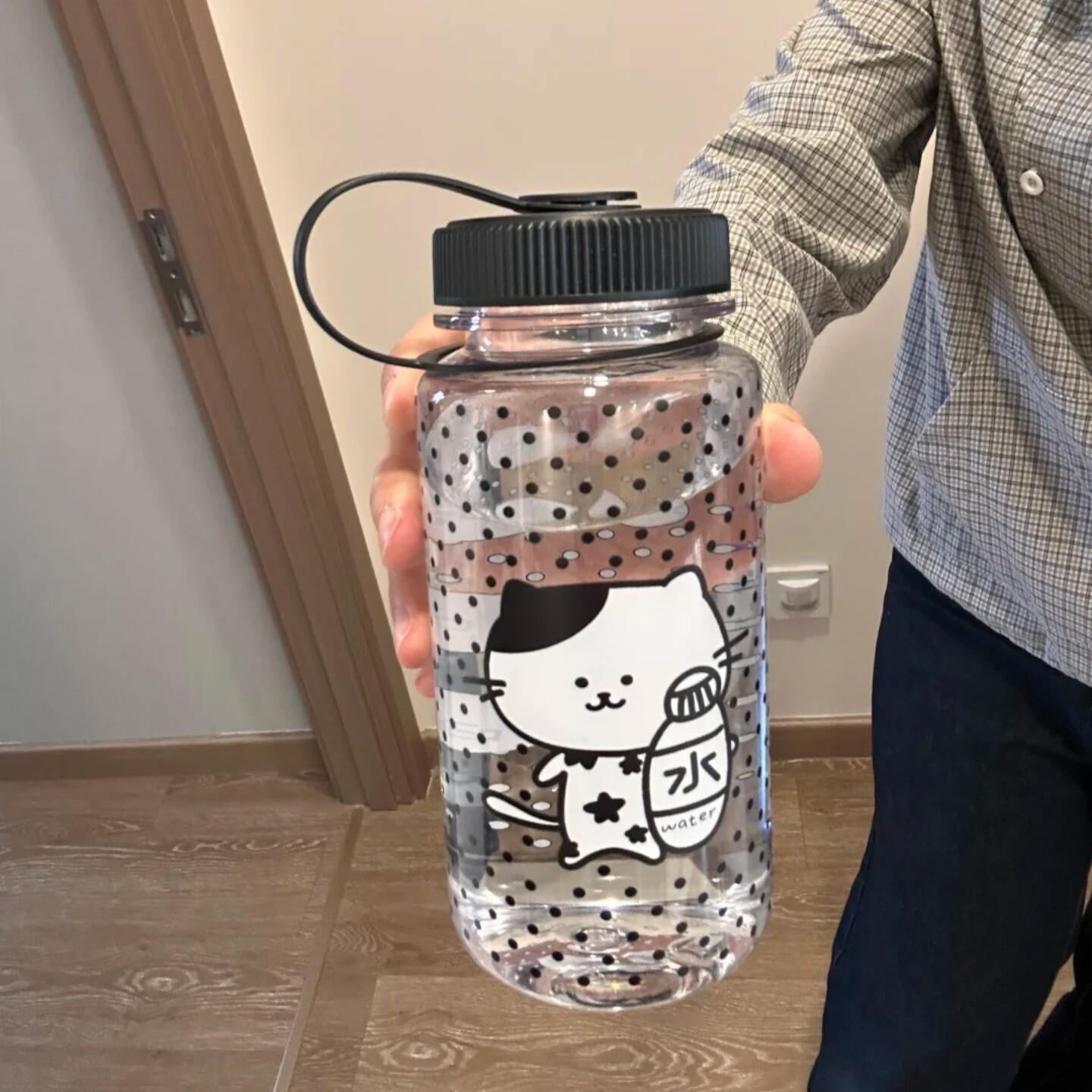 韩系波点猫咪透明水杯夏季新款高颜值大容量运动健身随身手提杯