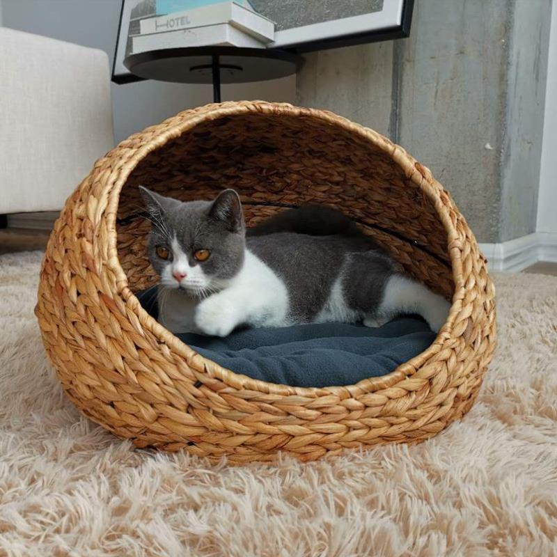 藤编封闭闭式剑麻猫爬架藤编猫窝夏季狗窝蒲草四季两用日式新款