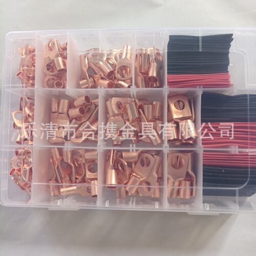 跨境货源240pcs盒装镀铜色窥口端子黑红热缩套管SC6-SC35端子组合