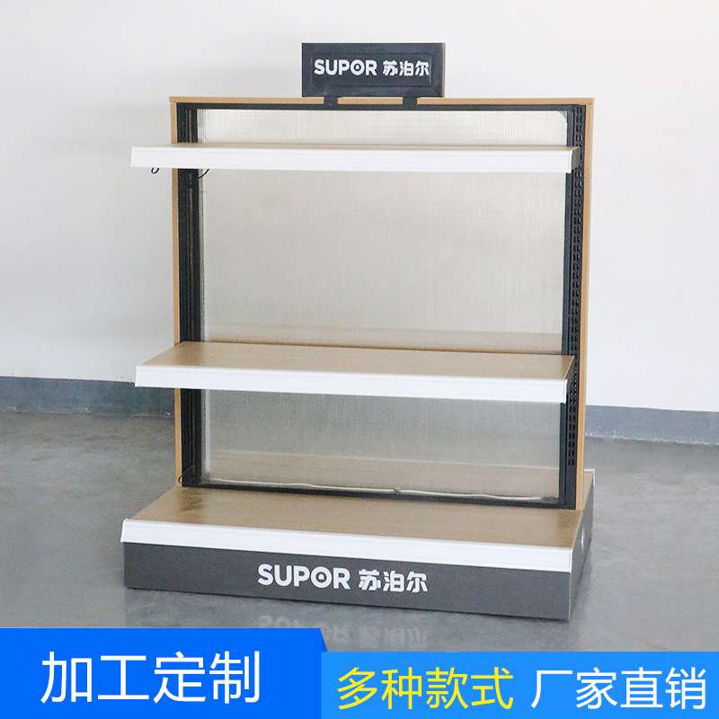 超市钢木货架展示架钢木置物架四川厂家 小家电展示架