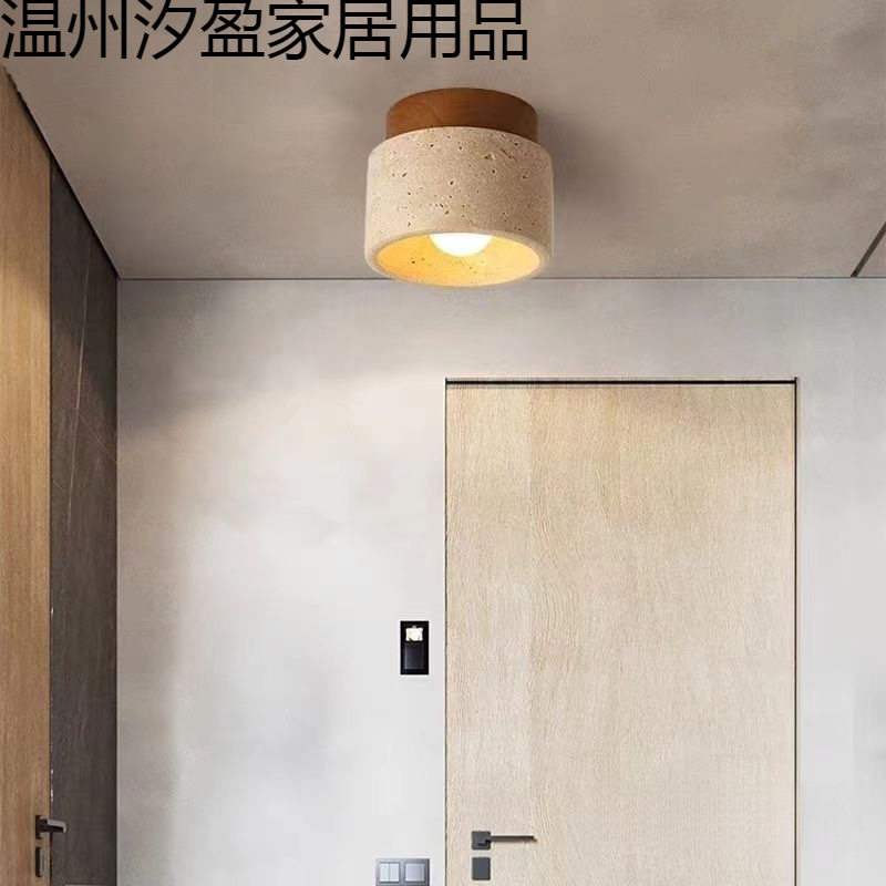 日式网红黄洞石家用吸顶灯复古奶油风过道灯阳台玄关灯过道走廊灯