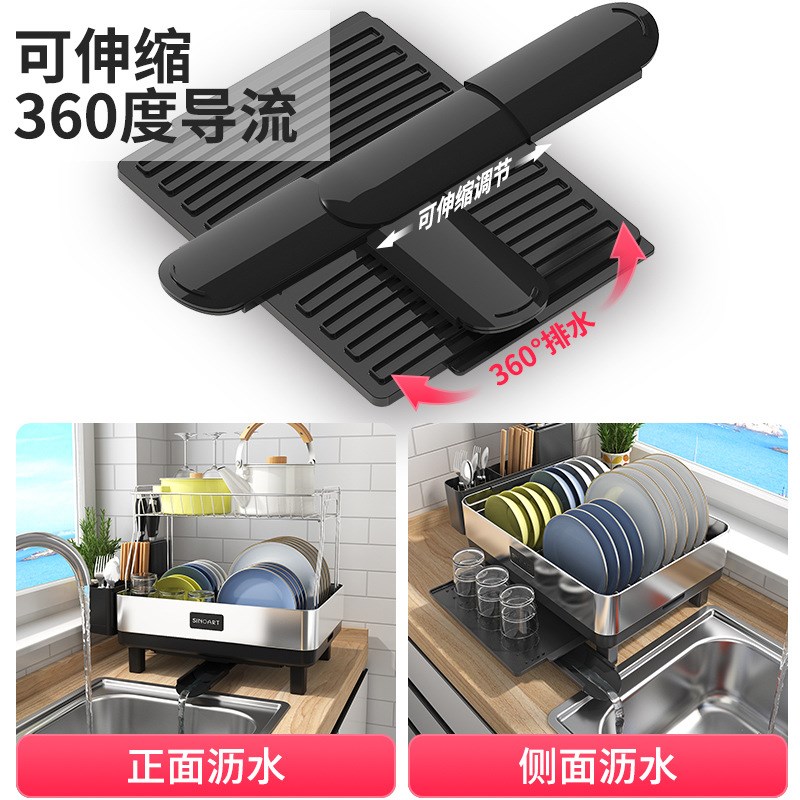 跨境功能碗碟滤水架厨房用品碗碟沥水架双层不锈钢碗碟盘收纳架