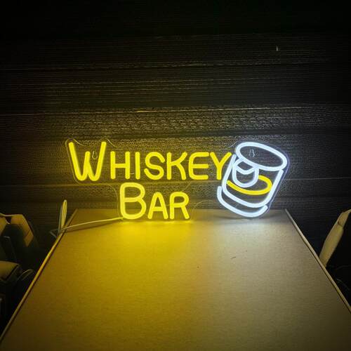 Whiskey酒吧霓虹灯 bar长方形啤酒杯霓虹灯牌派对灯创意造型灯牌