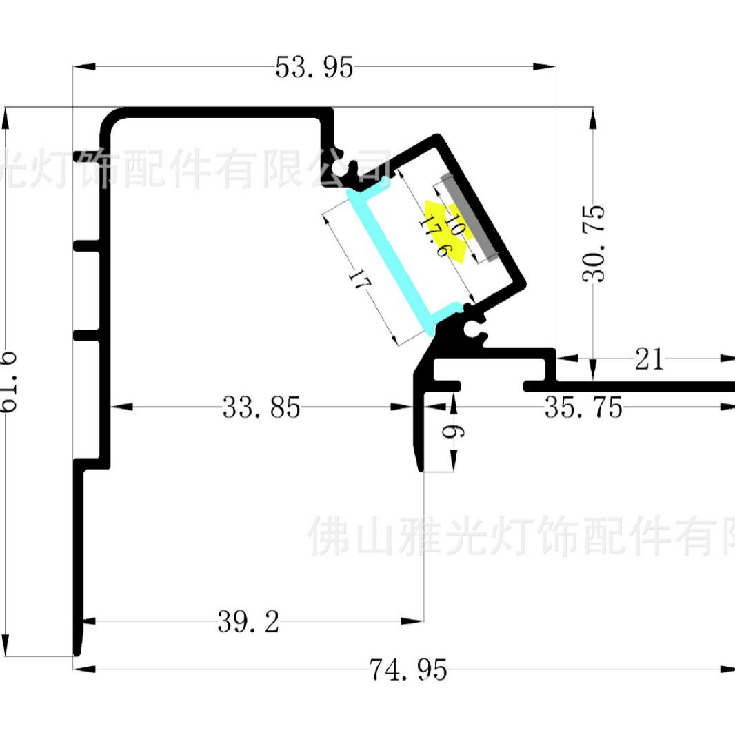 天花吊顶洗墙灯槽斜发光PC发光款 洗亮天花 显层高LED铝材套件