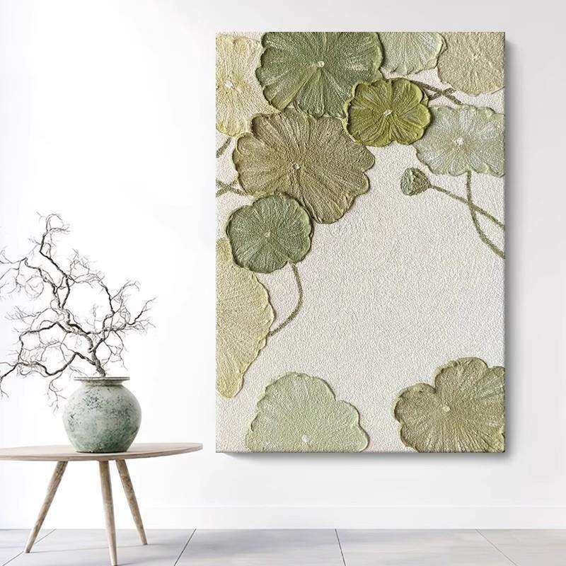 荷气生财手绘油画高级感肌理挂画客厅玄关抽象荷叶中式莲蓬装饰画