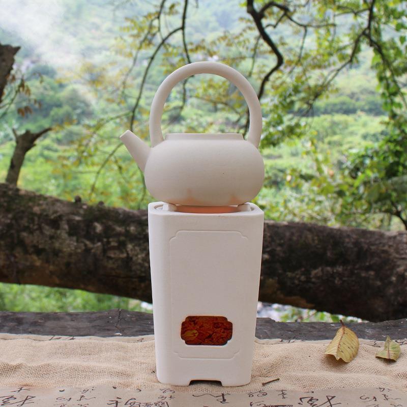 四方煮茶壶白陶壶侧把壶烧水壶粗陶煮水壶白泥壶玉书煨功夫茶道高