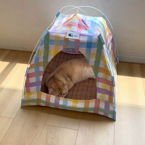 猫咪帐篷夏季半封闭式安全感四季通用猫窝凉席宠物凉感猫屋睡垫子