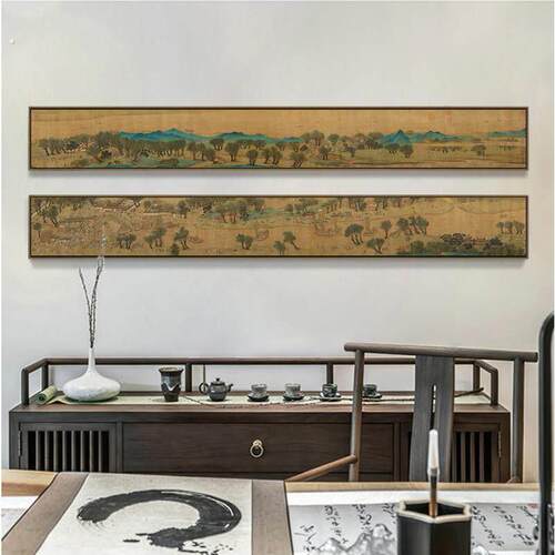 清明上河图水墨挂画 画新中式客厅背景墙装饰画 画茶室饭厅酒店壁