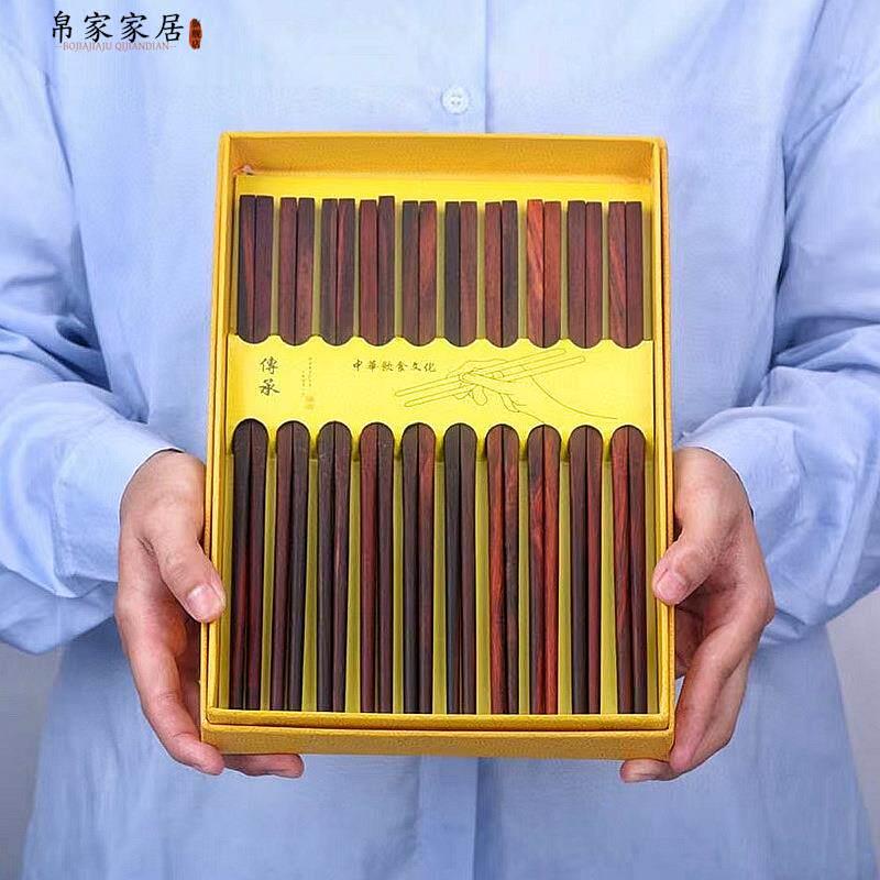 中式耐高温筷子酸枝木红木家用10双家庭套装餐具酒店不发霉防滑筷