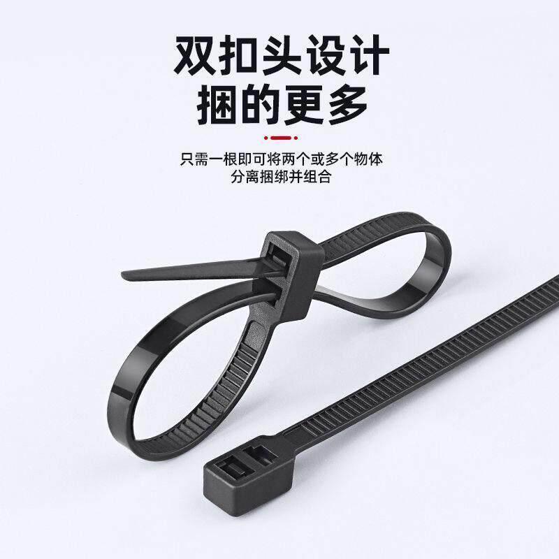 双头塑料扎带双扣双孔自锁式尼龙卡扣扎线带固定捆绑绳束线带黑色