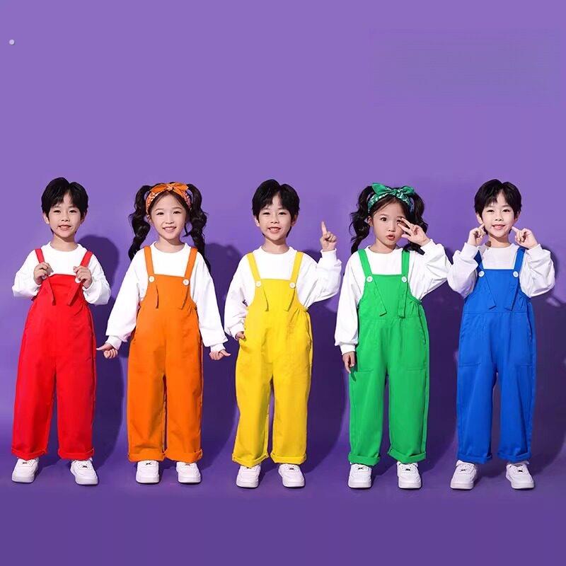 儿童啦啦队表演服幼儿园背带裤小孩演出服小学生运动会开幕式服装