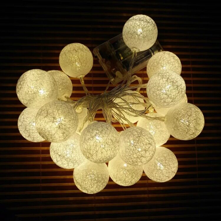 插电款LED棉线球灯串婚庆圣诞房间家居装饰灯白色节日彩灯户外