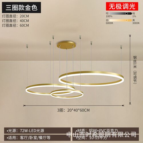 环形吊灯圆圈客厅灯具LED现代简约家用智能创意2025新款中山灯具