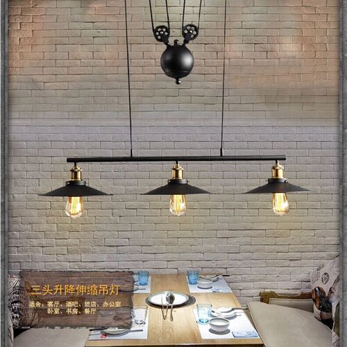 铁艺吊轮吊灯美式复古工业风欧式乡村餐厅吧台 升降三头吊灯灯具
