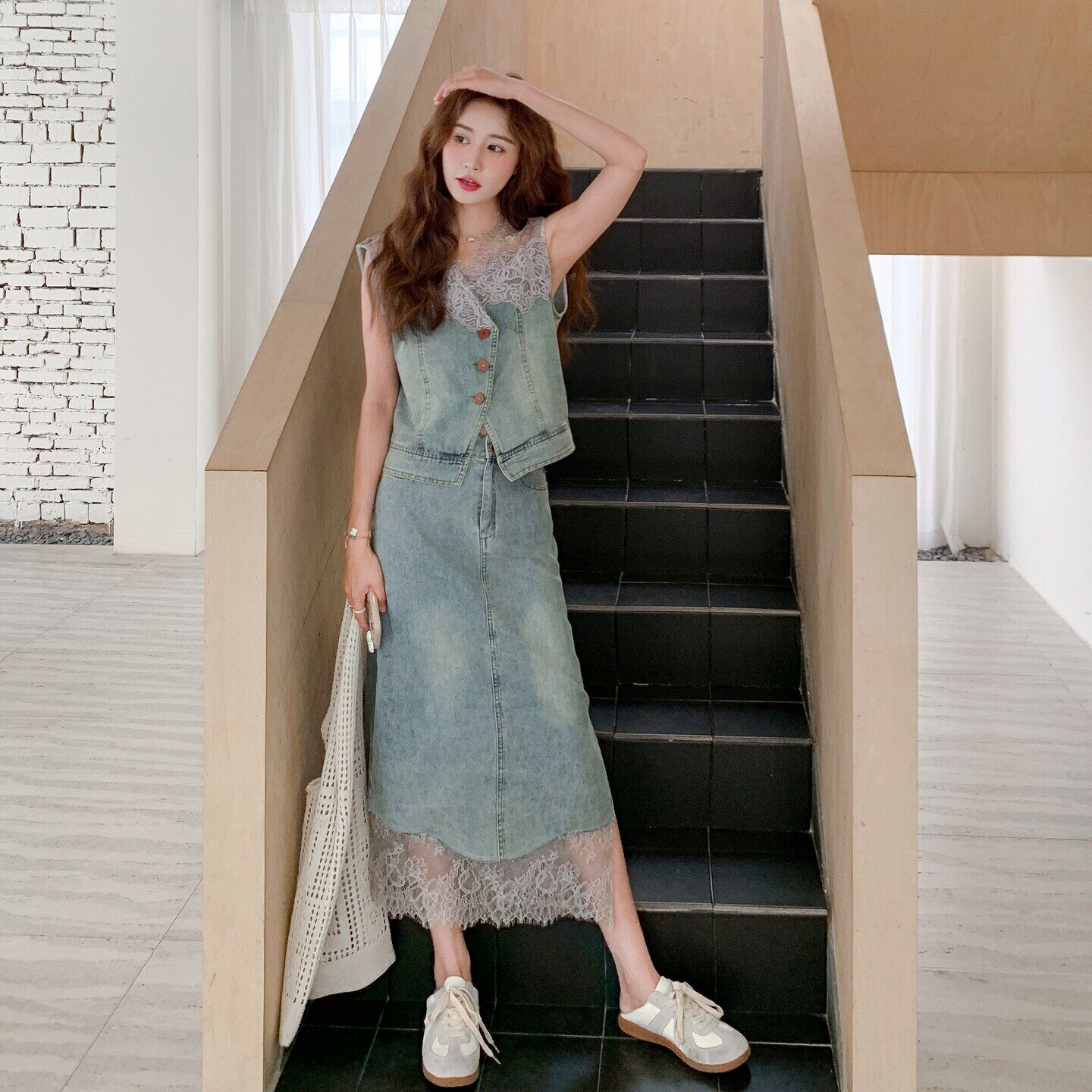 韩版时髦设计感牛仔套装裙2026夏季新款女洋气减龄显瘦长裙两件套