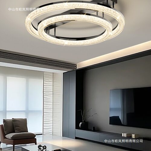 客厅灯轻奢感意式极简水晶冰裂纹客厅主灯圆形吸顶灯全屋灯具