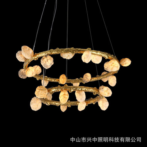 全铜吊灯现代简约大气客主灯2025新款高端个性艺术天然水晶吊灯