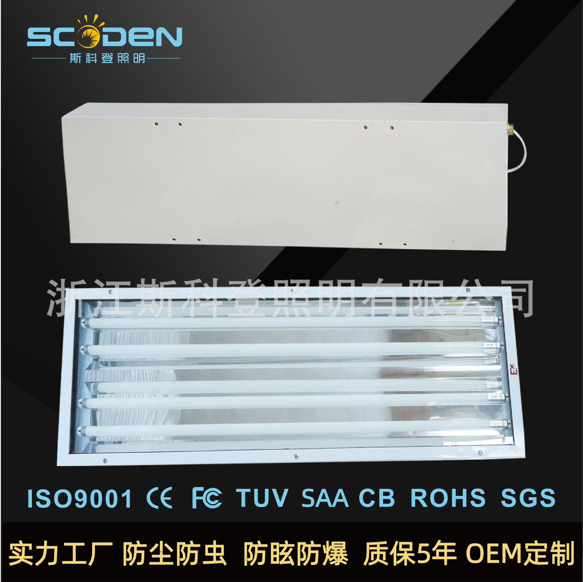 长方形防爆荧光灯箱带应急感应灯管钢化玻璃IP66 IK10防爆平板灯