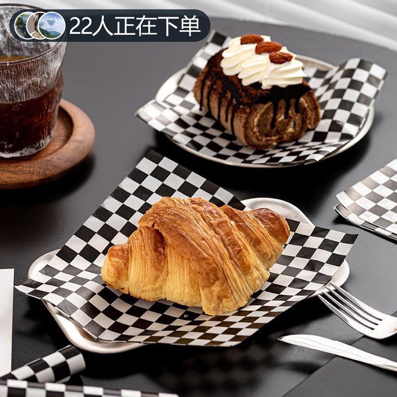 防油纸食物吸油纸美式红色格子油炸纸薯条垫纸小吃托盘纸黑色款