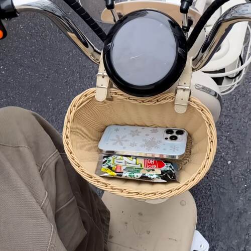 电动车前置收纳筐编织篮复古防藤编防水大容量可拆卸多功能储物筐