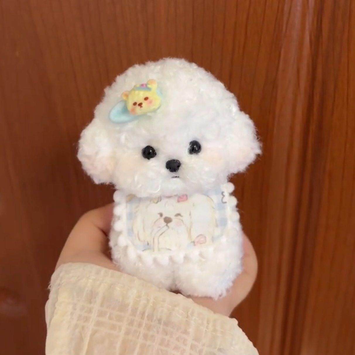 软萌小泰迪玩偶挂件可爱治愈系手工白色茶杯犬小狗玩偶装饰摆饰礼