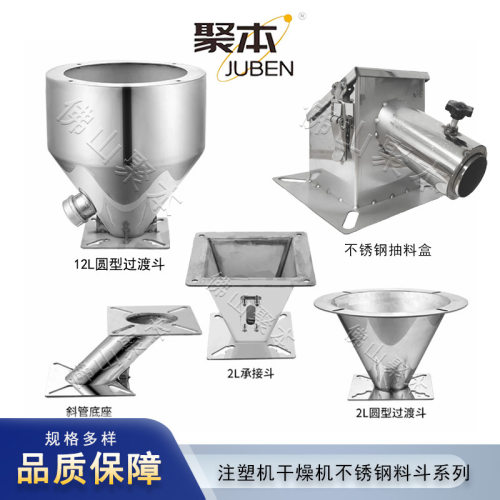 立式注塑机料斗吸料机方形底座转接斗挤出机不锈钢下料斗斜管过渡