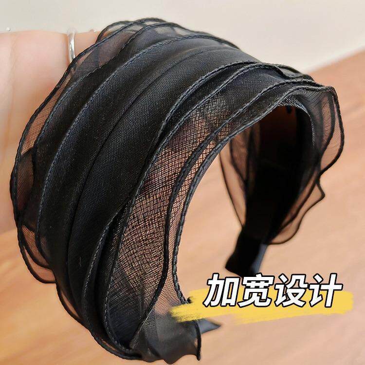 黑色宽边发箍女遮白发头饰波点欧根纱发夹齿防滑发箍加宽遮盖神器