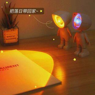 机器人日落灯宇航员落日氛围拍照补光灯太空人夕阳七彩迷你小夜灯