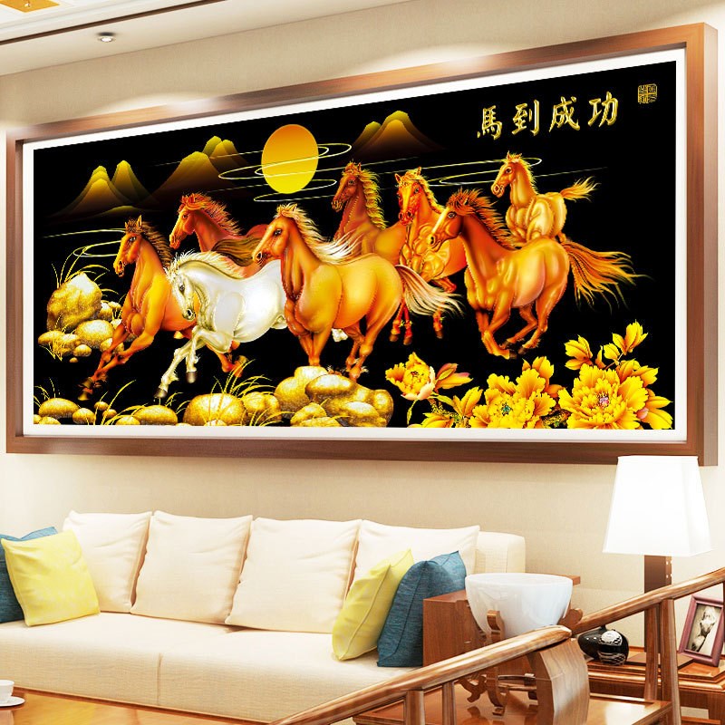 2019钻石画满钻新款客厅大幅马到成功钻石绣简约现代5d钻石十字绣