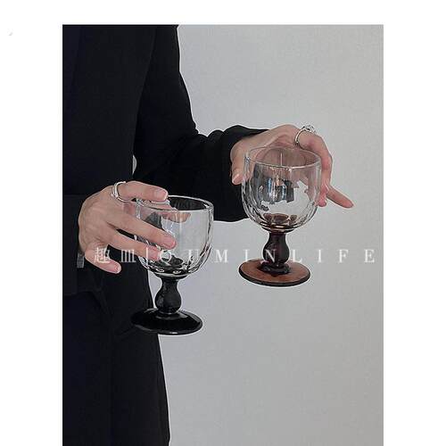 小众家用酒杯中古饭厅设计覆杯玻璃杯简约鸡尾古风酒杯香槟红矮脚