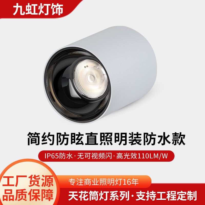 大厅走廊10W到100W明装筒灯 防水天花筒灯免开孔防眩光led无主灯