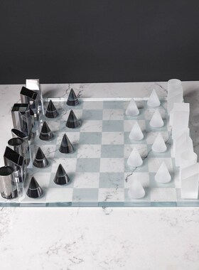 现代轻奢简约水晶磨砂棋盘摆件样板间售楼处书玄关房飘窗饰品