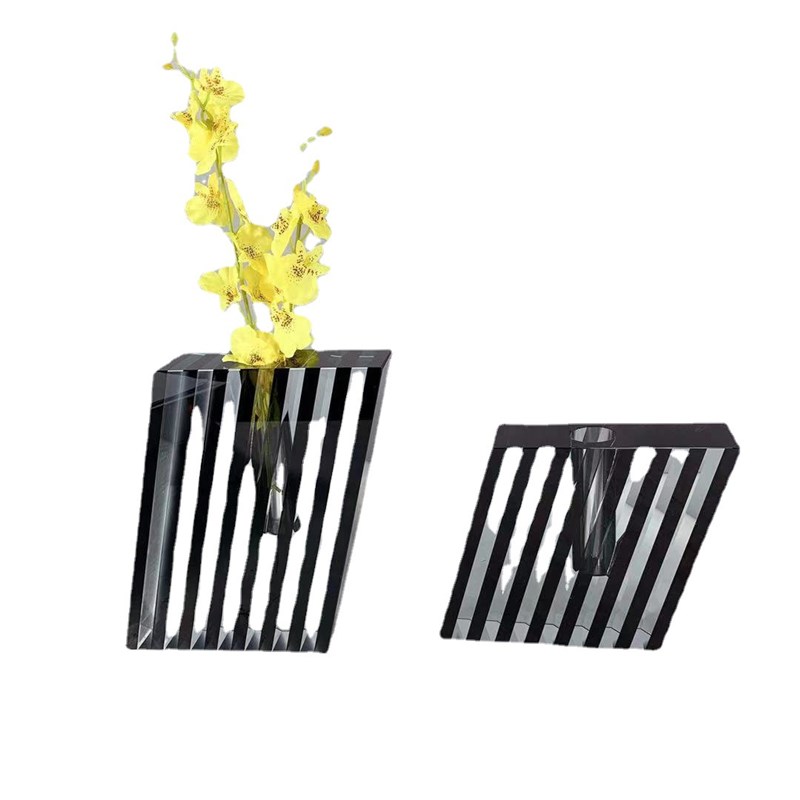 现代简约欧式黑白条纹水晶玻璃花器花插摆件样板房售楼处软装饰品