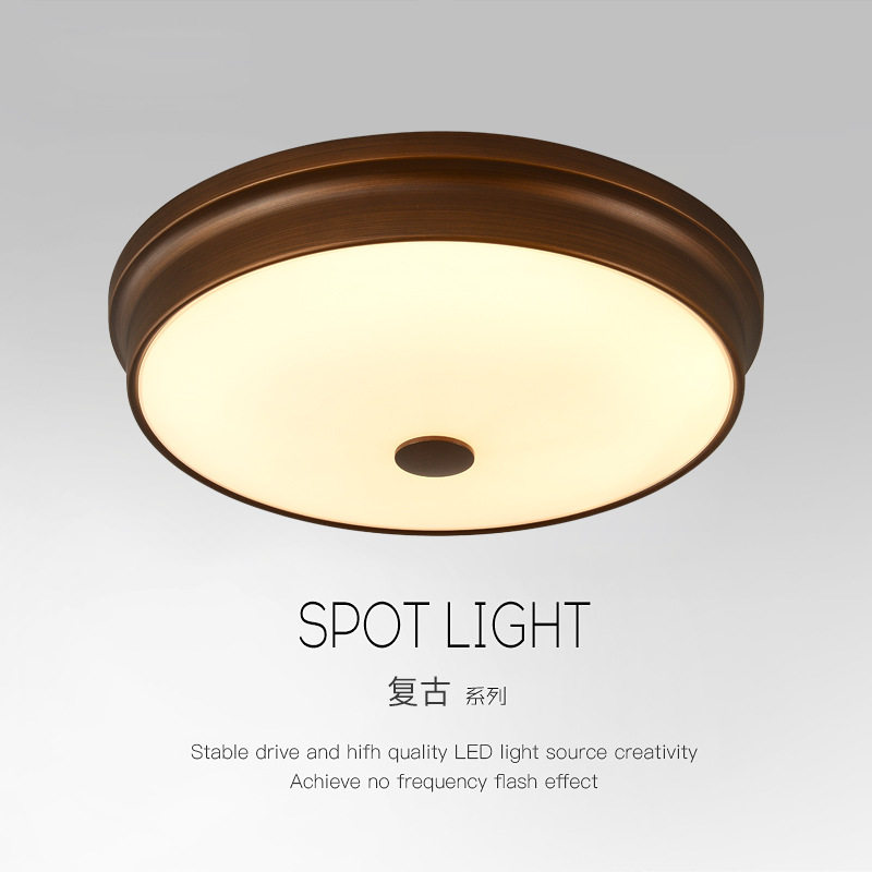 美式吸顶灯圆形中古风主卧室房间灯阳台门厅玄关过道复古简约灯具