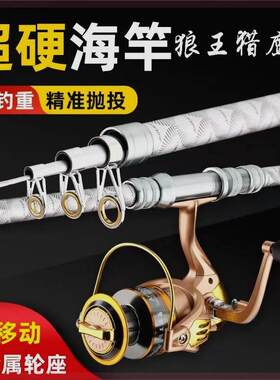 狼王猎鹰海竿可移动轮作不锈钢导环高碳素超硬海竿远投竿海竿套装