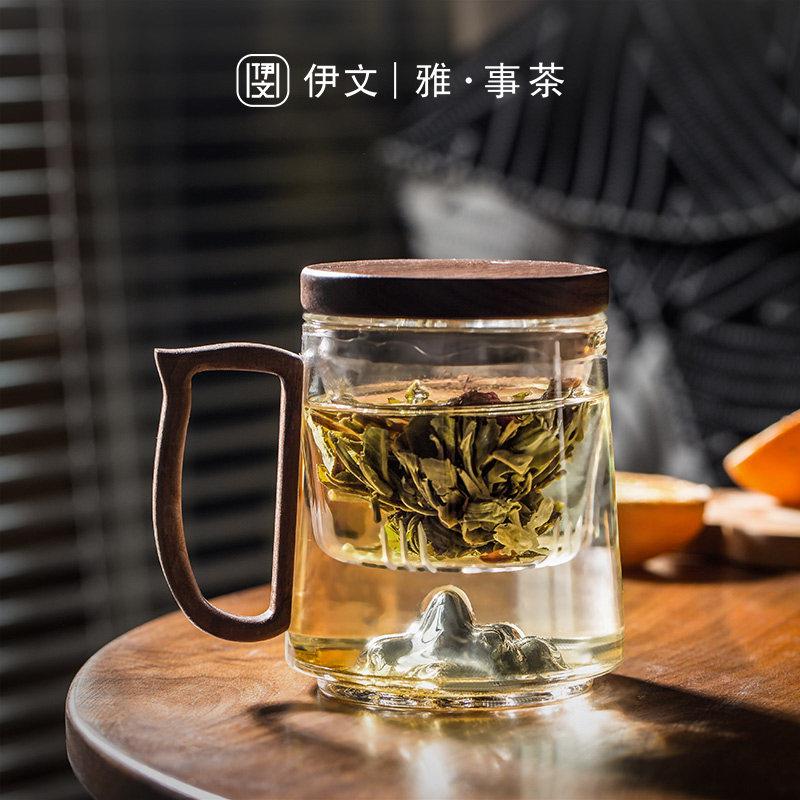 过滤泡茶杯耐热玻璃茶杯带盖子家用水杯大容量简约喝茶杯子茶水分