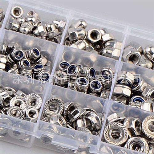 385pcs M3 M4 M5 M6 M8 不锈钢304尼龙法兰盖母螺母组合套装