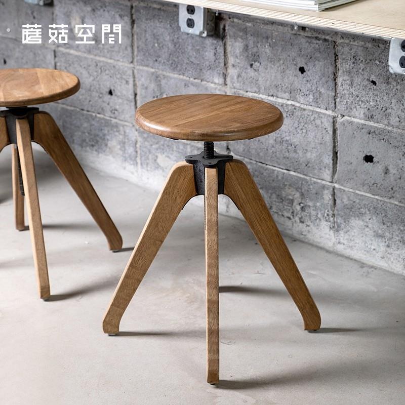 美式复古实木四脚小圆凳咖啡厅旋转吧凳家用餐桌凳酒吧椅子可升降