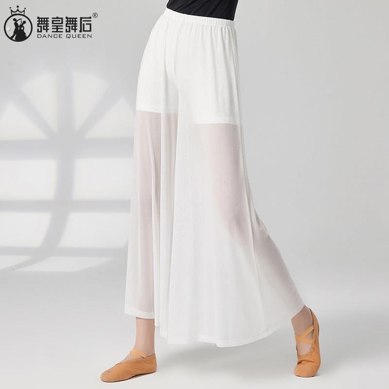 2024宽松高腰古典舞舞蹈阔腿裤中国现代练功服服装女白色网纱飘逸