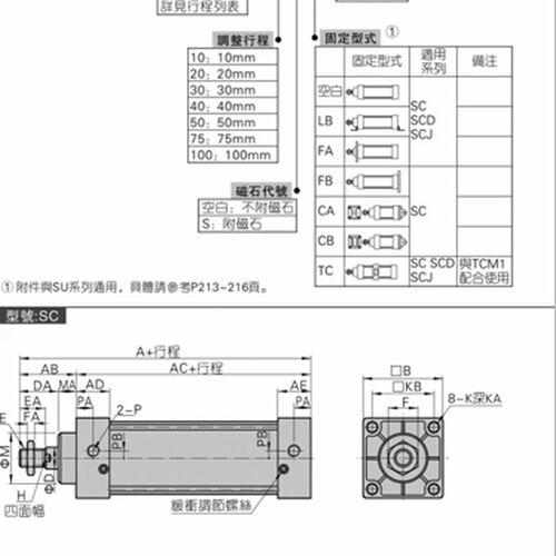 SC标准气缸100X25X50X75X100X125X150X175X200X250X300X400X500