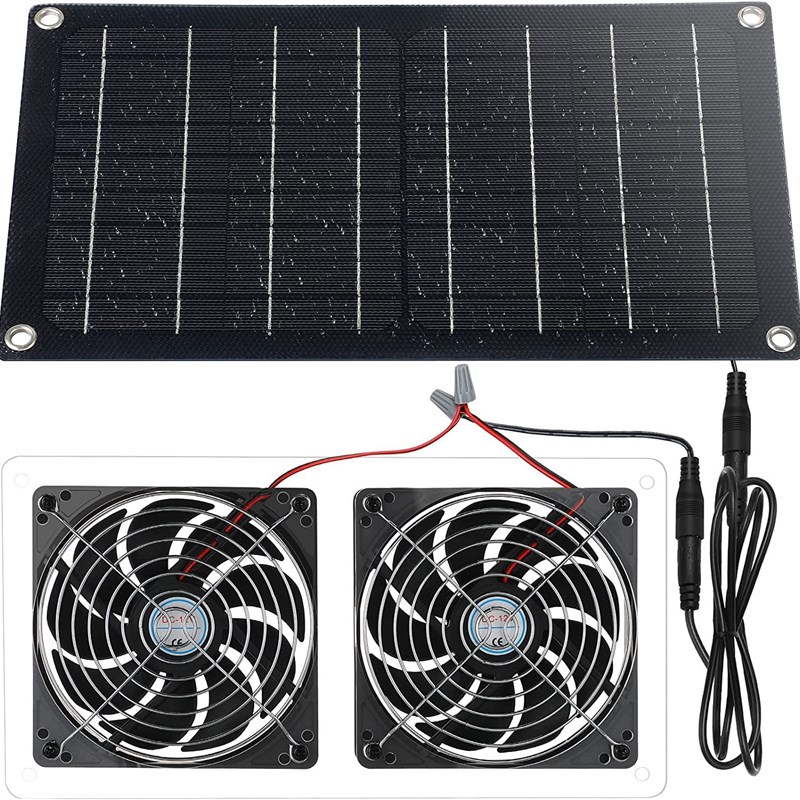 单晶10W太阳能板风扇10W12V双防水排气扇房车温室宠物家用便携式