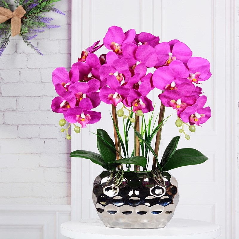 高档蝴蝶兰仿真花假花客厅摆设装饰花兰花插花盆栽轻奢花艺摆件